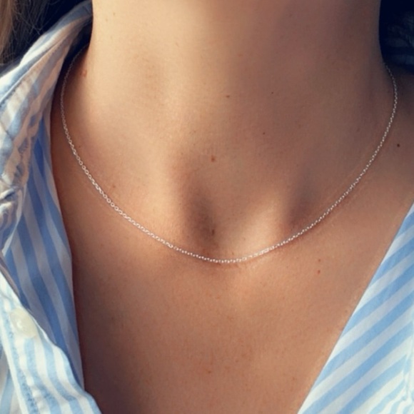 Sterling Silver Simple Choker Chain - Picture 8 of 10